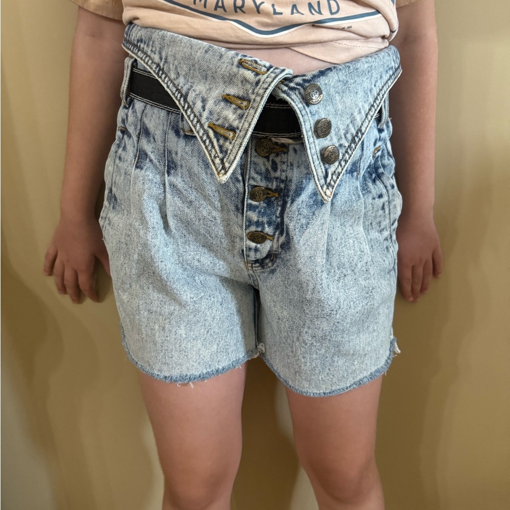 Vintage 1980s Express Light Blue High-Waisted Denim Shorts with Foldover Waist